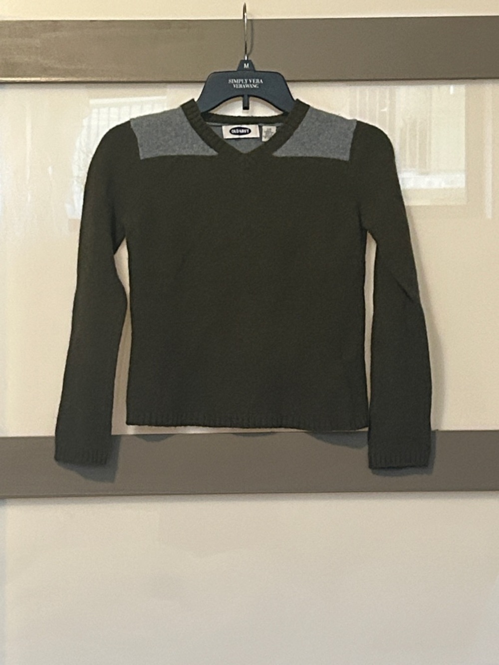 Old Navy Olive and Heather Blue V-Neck Pullover Sweater